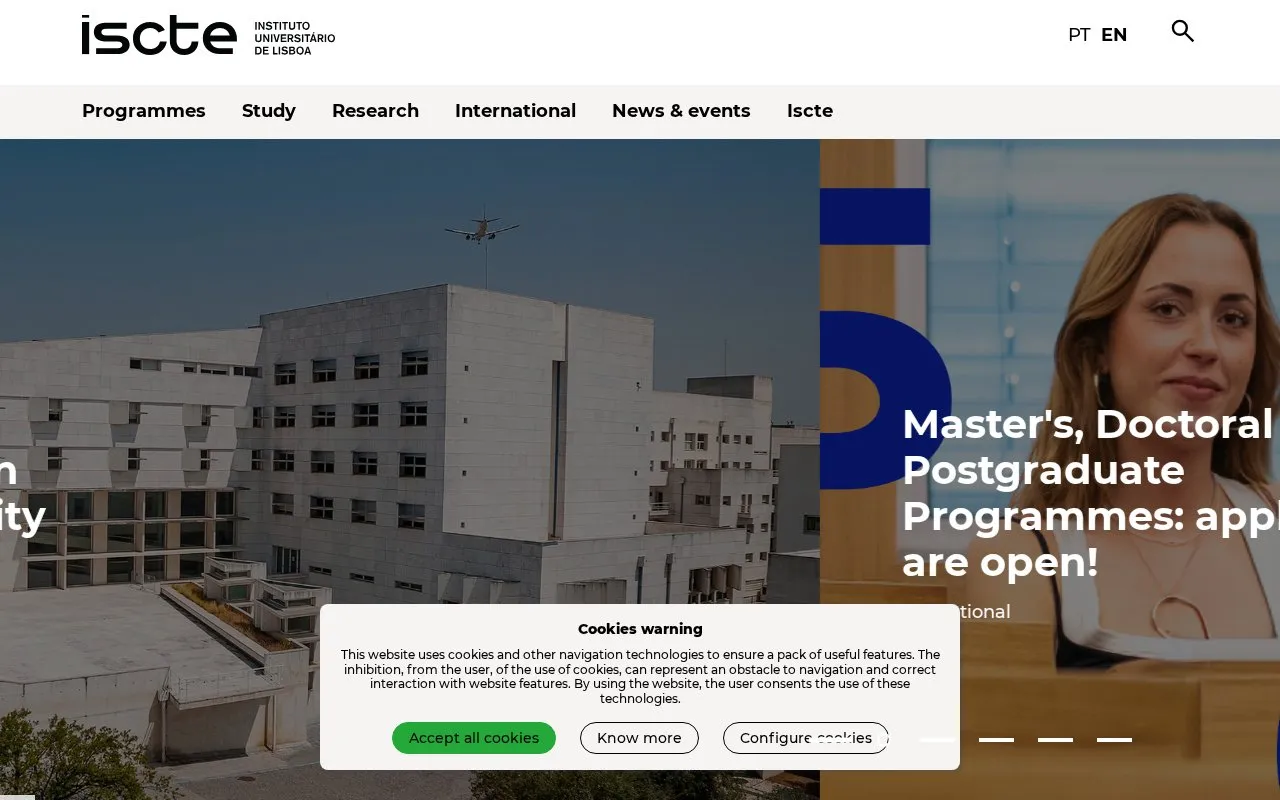 ISCTE Instituto Universitario de Lisboa homepage screenshot