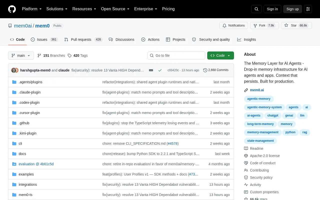Mem0 homepage screenshot