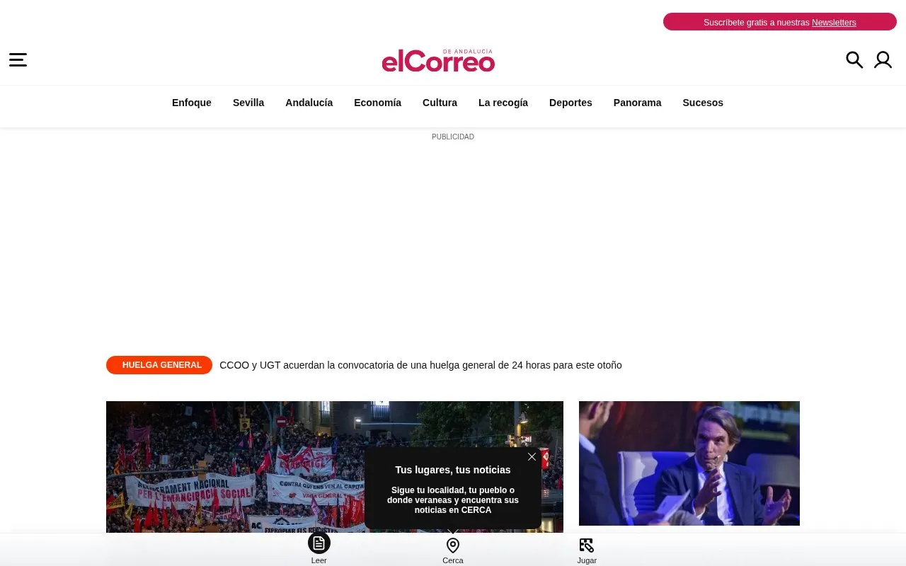 El Correo de Andalucía homepage screenshot