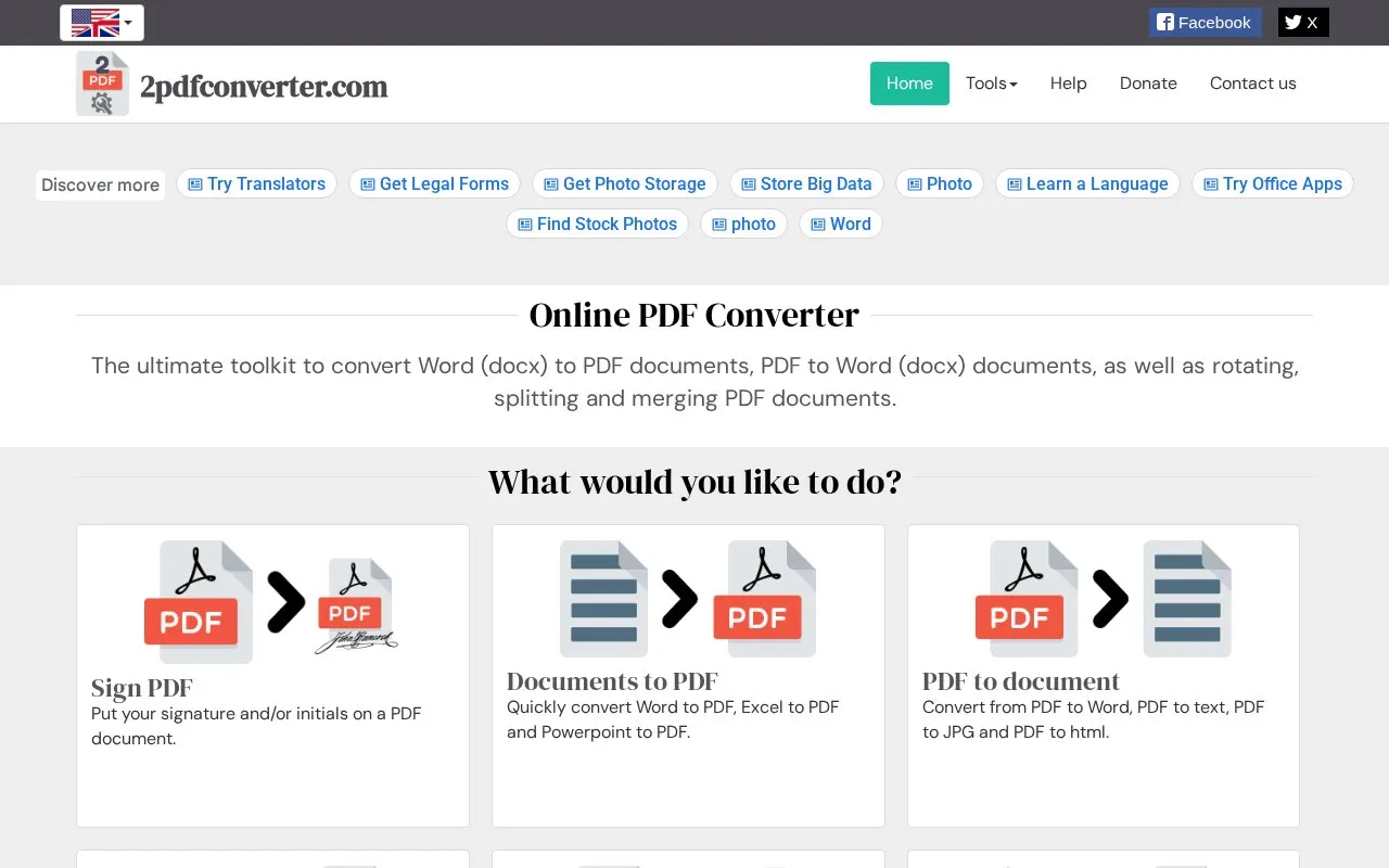 2PDFConverter homepage screenshot
