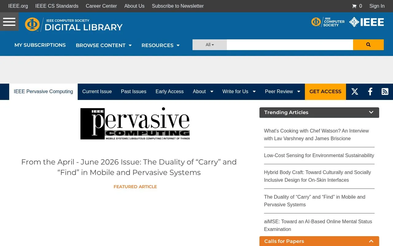 IEEE Pervasive Computing Magazine homepage screenshot
