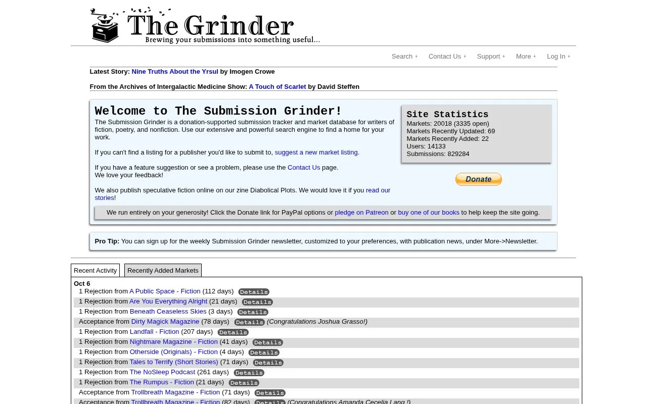 The Submission Grinder homepage screenshot