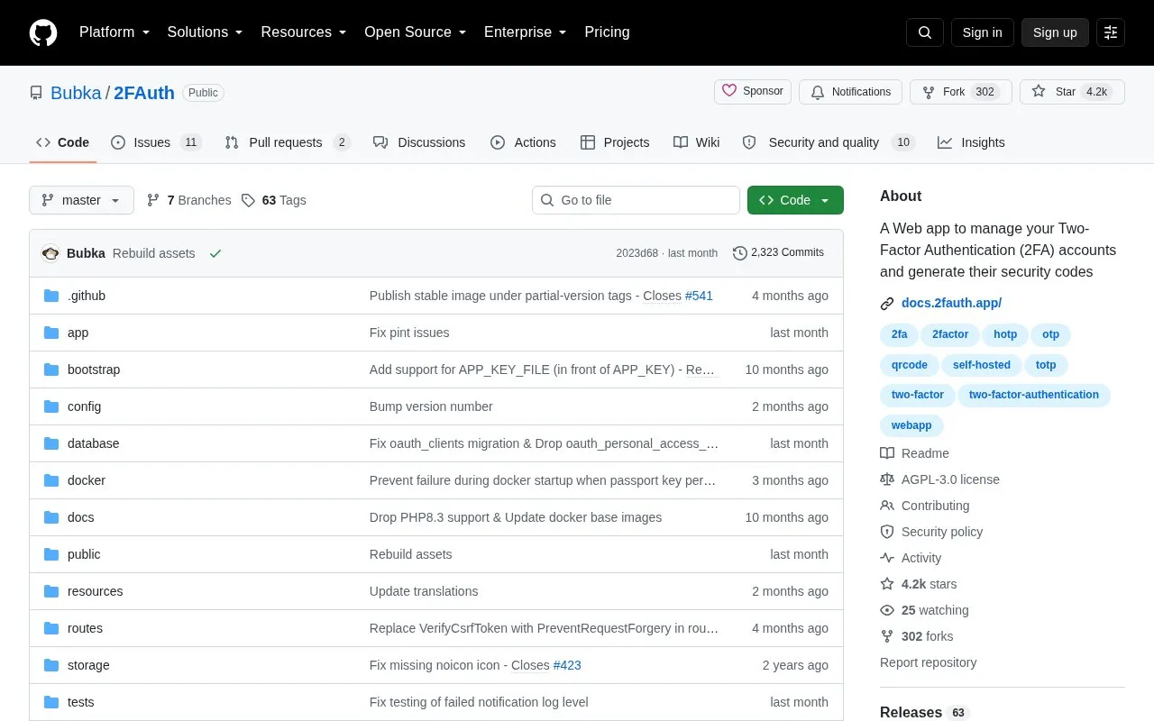 2fauth homepage screenshot