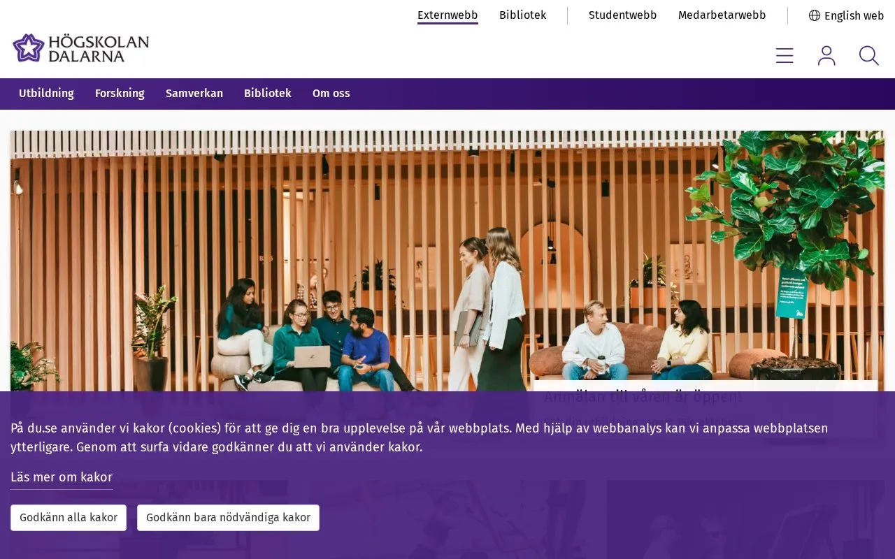 Dalarna University homepage screenshot