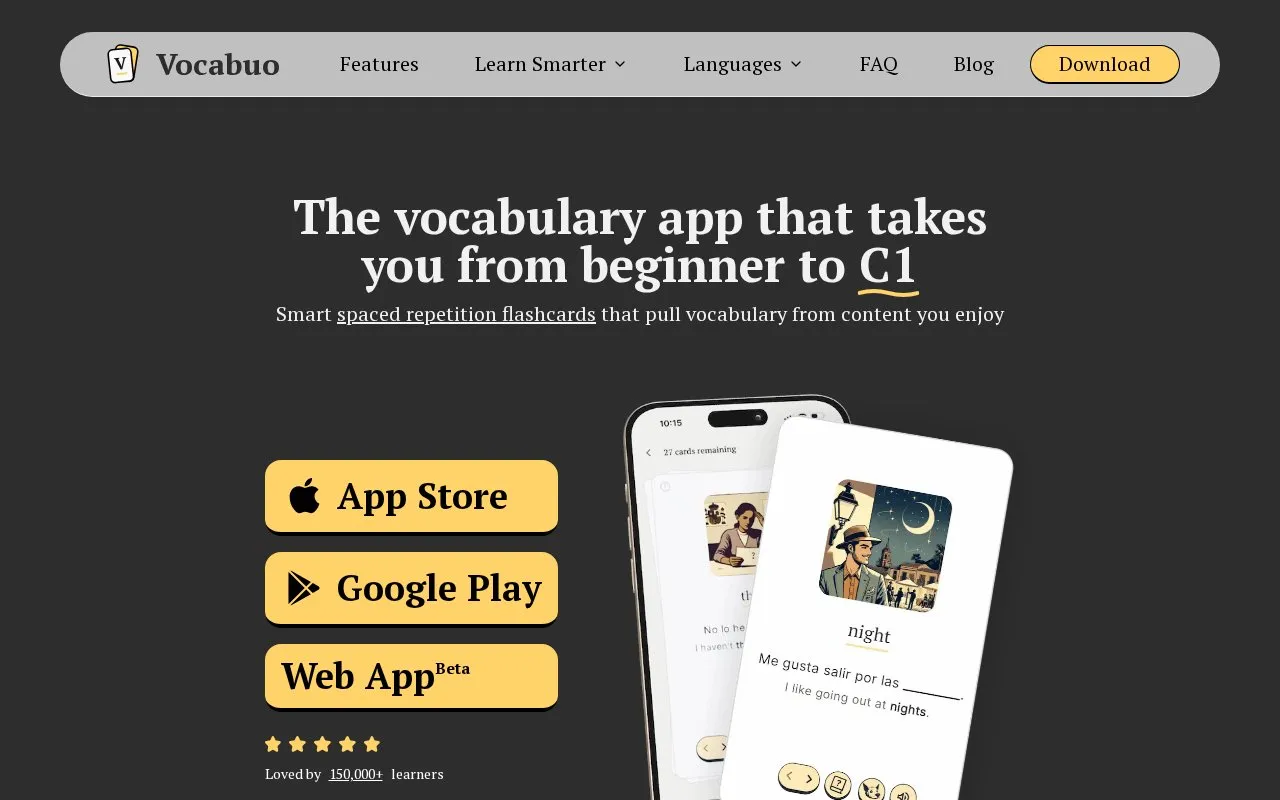 Vocabuo homepage screenshot