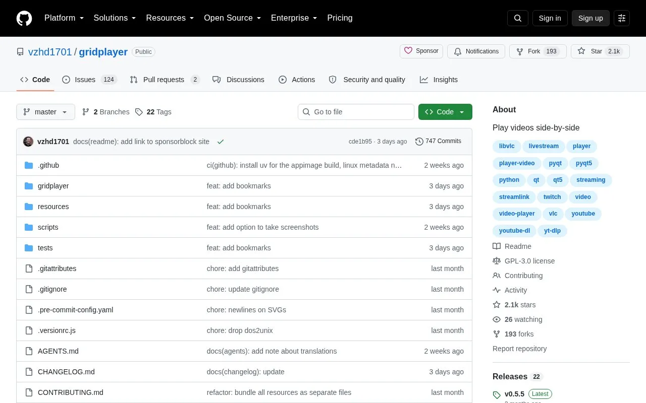gridplayer homepage screenshot