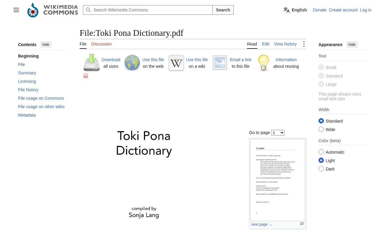 Toki Pona Dictionary homepage screenshot