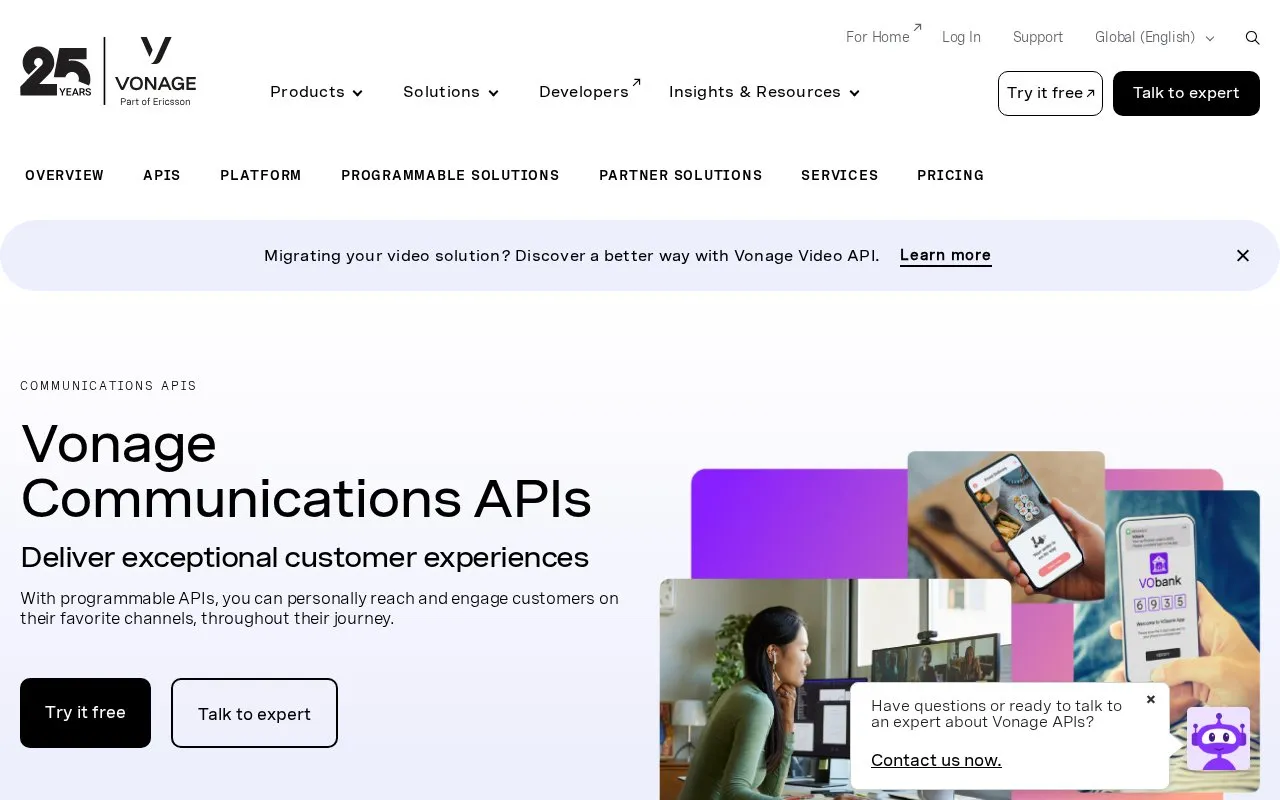 Nexmo API homepage screenshot