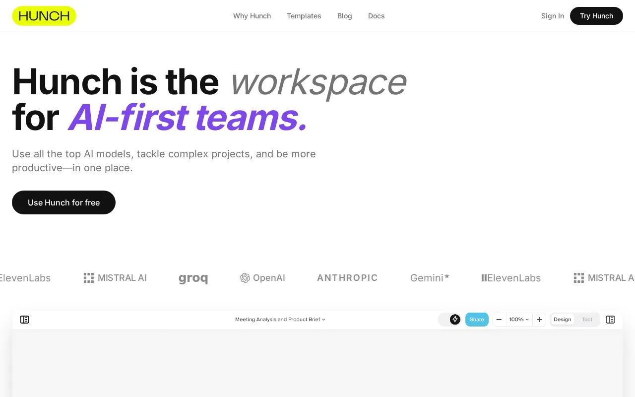 Hunch homepage screenshot