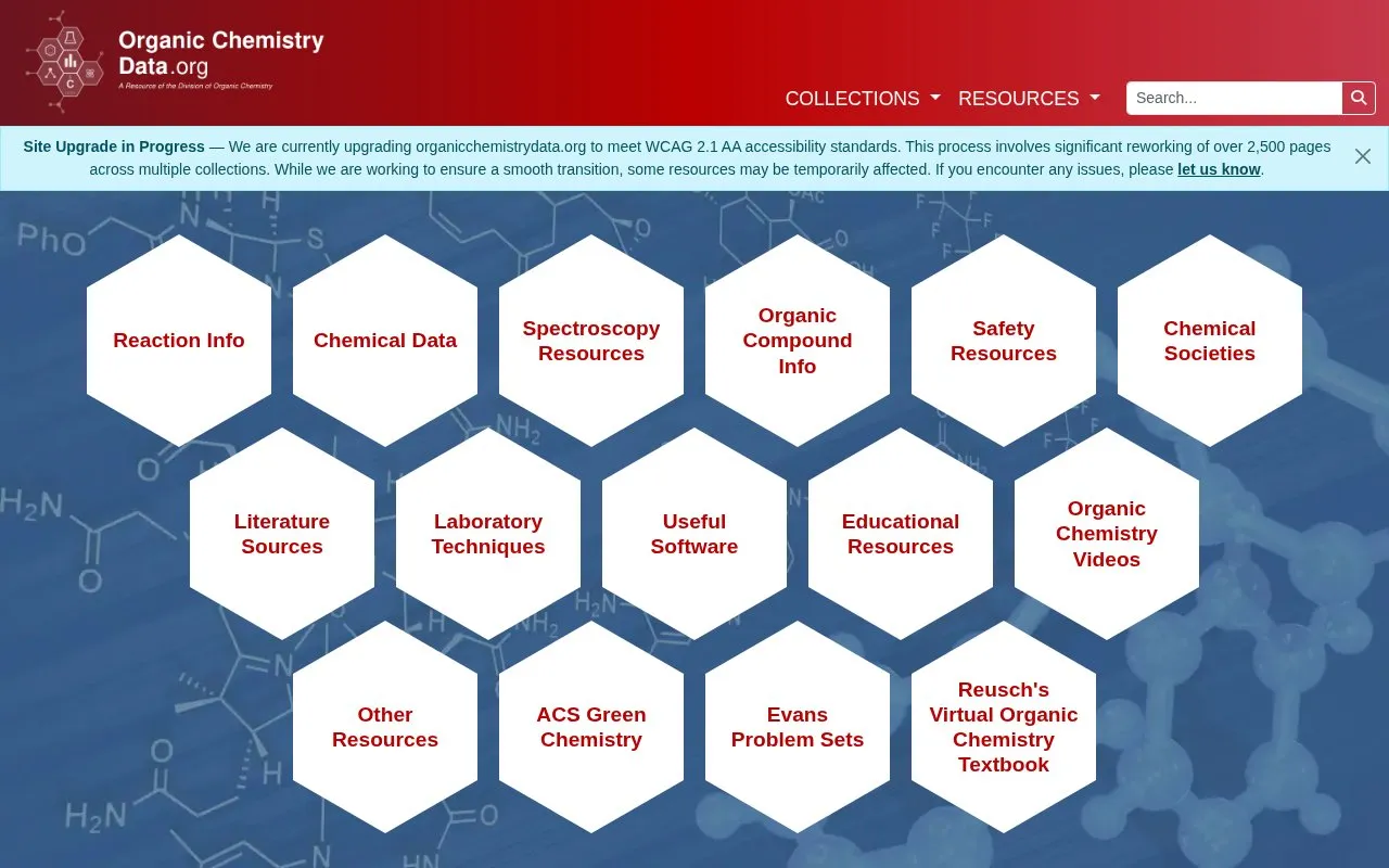Organic Chemistry Data homepage screenshot