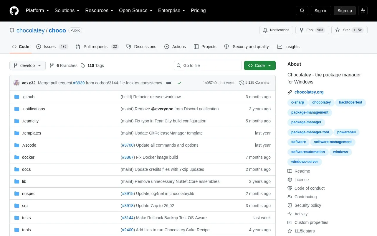 Choco homepage screenshot