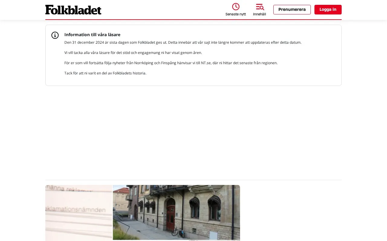 Folkbladet homepage screenshot