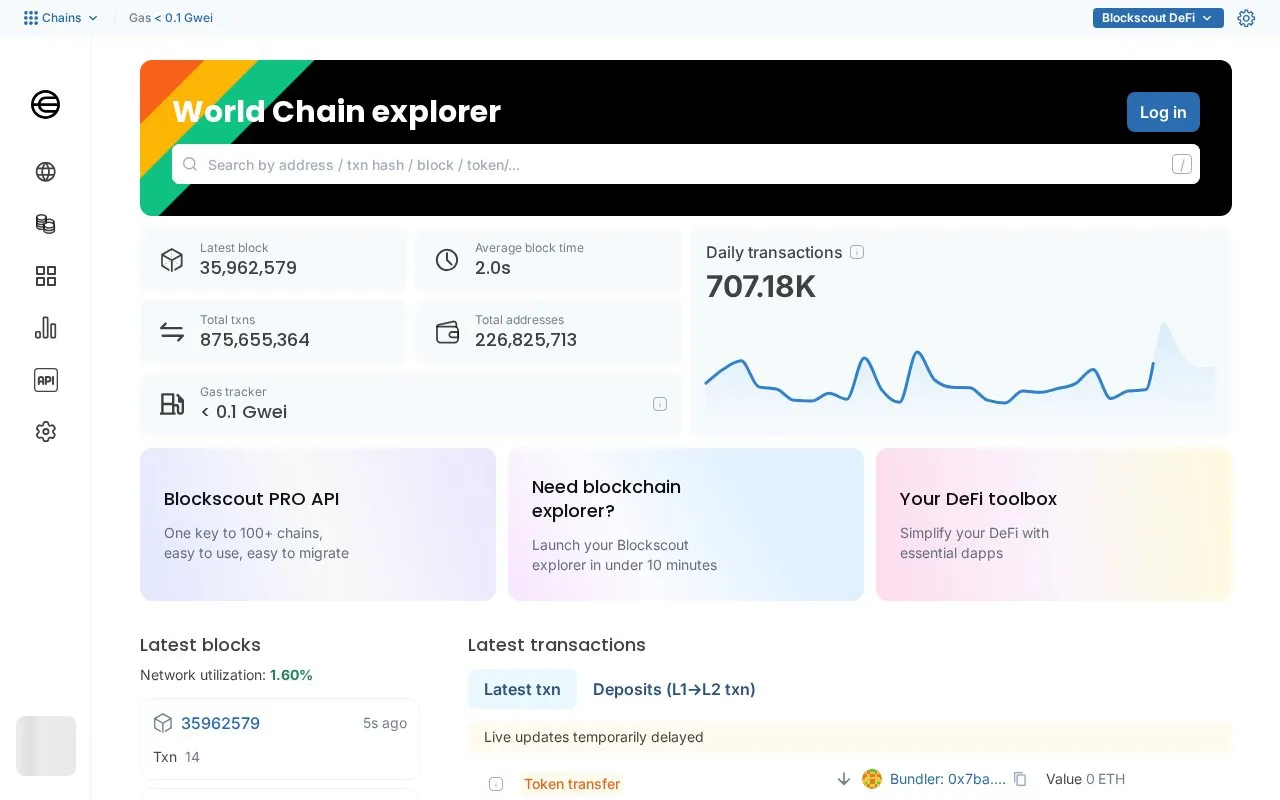 World Chain — blockscout homepage screenshot