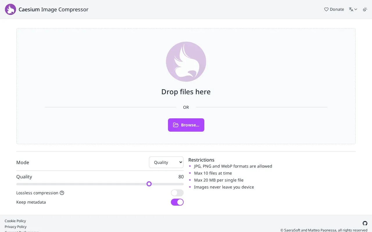 Web App homepage screenshot