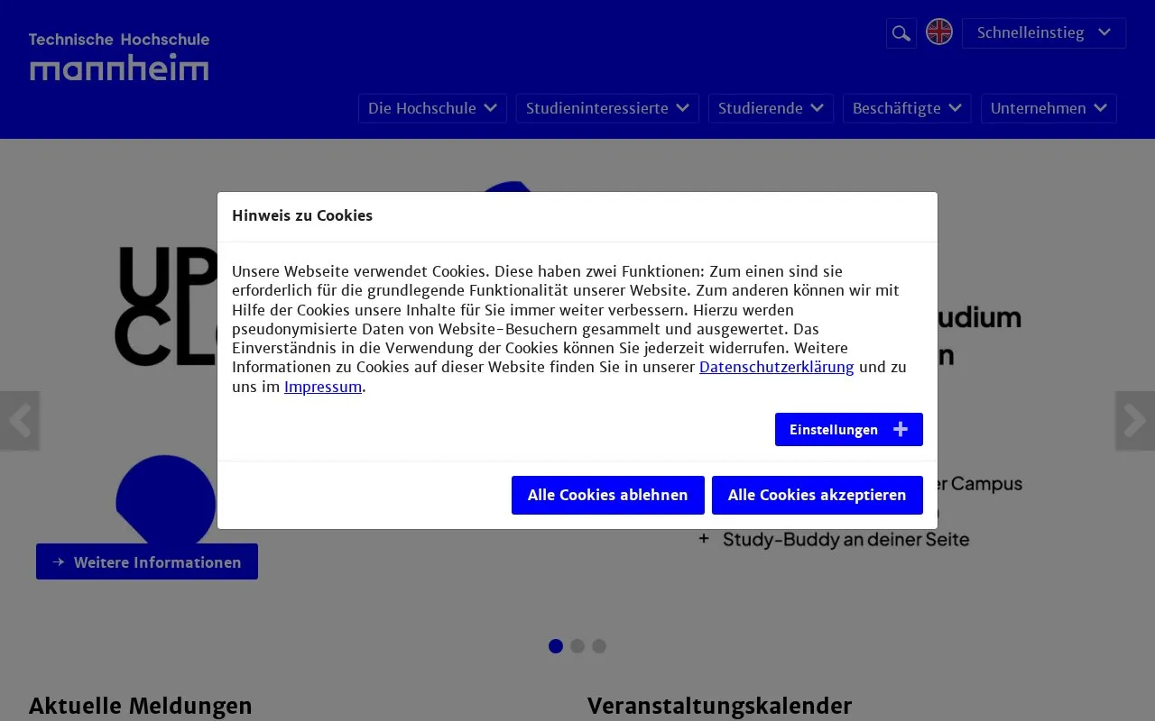 Hochschule Mannheim homepage screenshot
