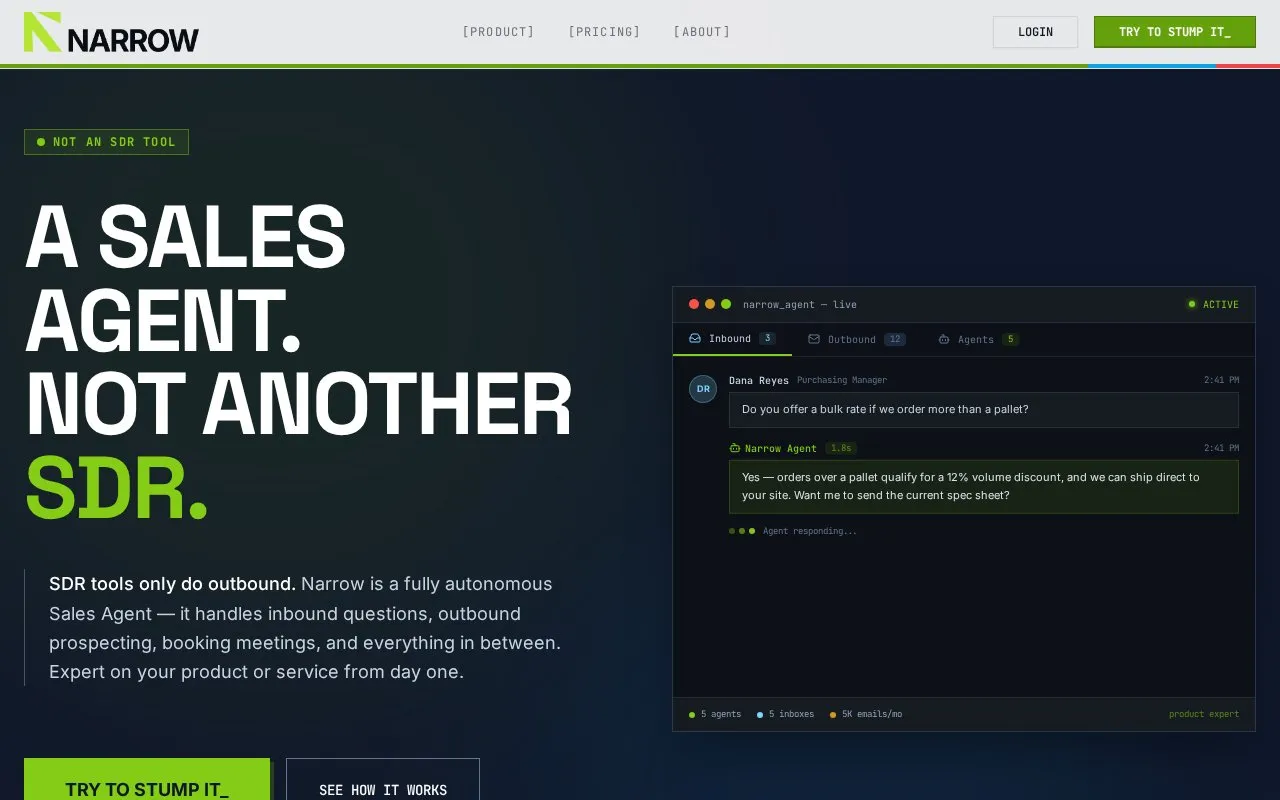 Narrow AI homepage screenshot