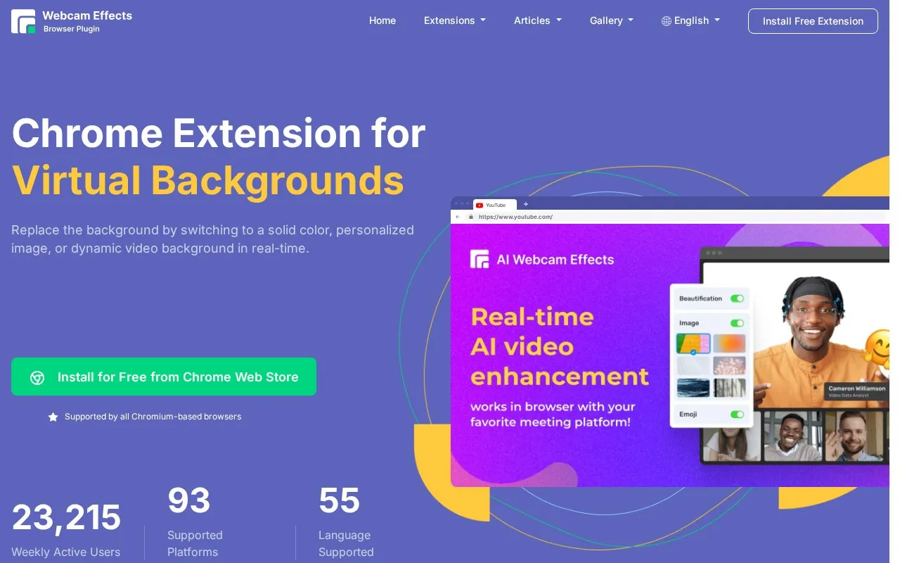 Webcam Effects homepage screenshot
