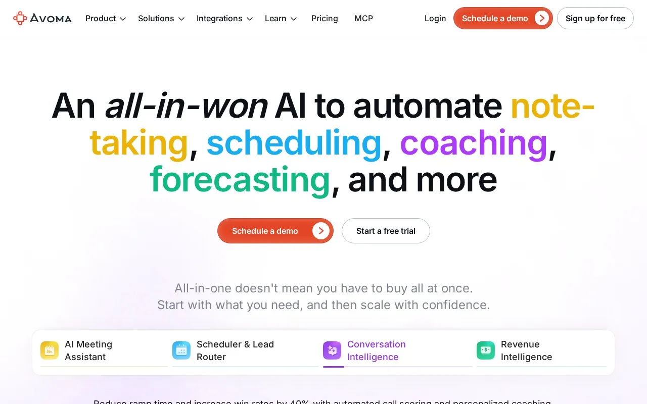 Avoma homepage screenshot