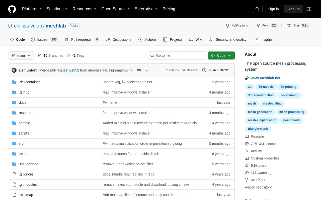 Meshlab homepage screenshot