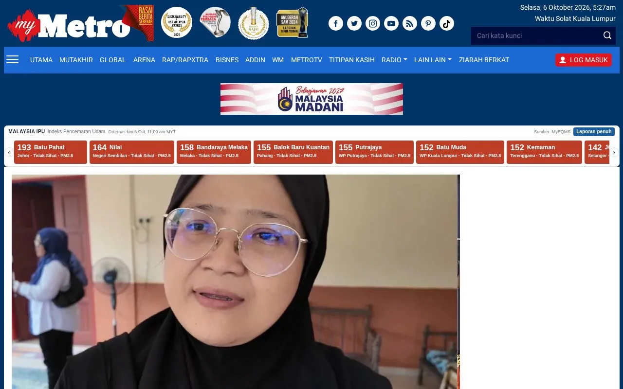 Harian Metro homepage screenshot