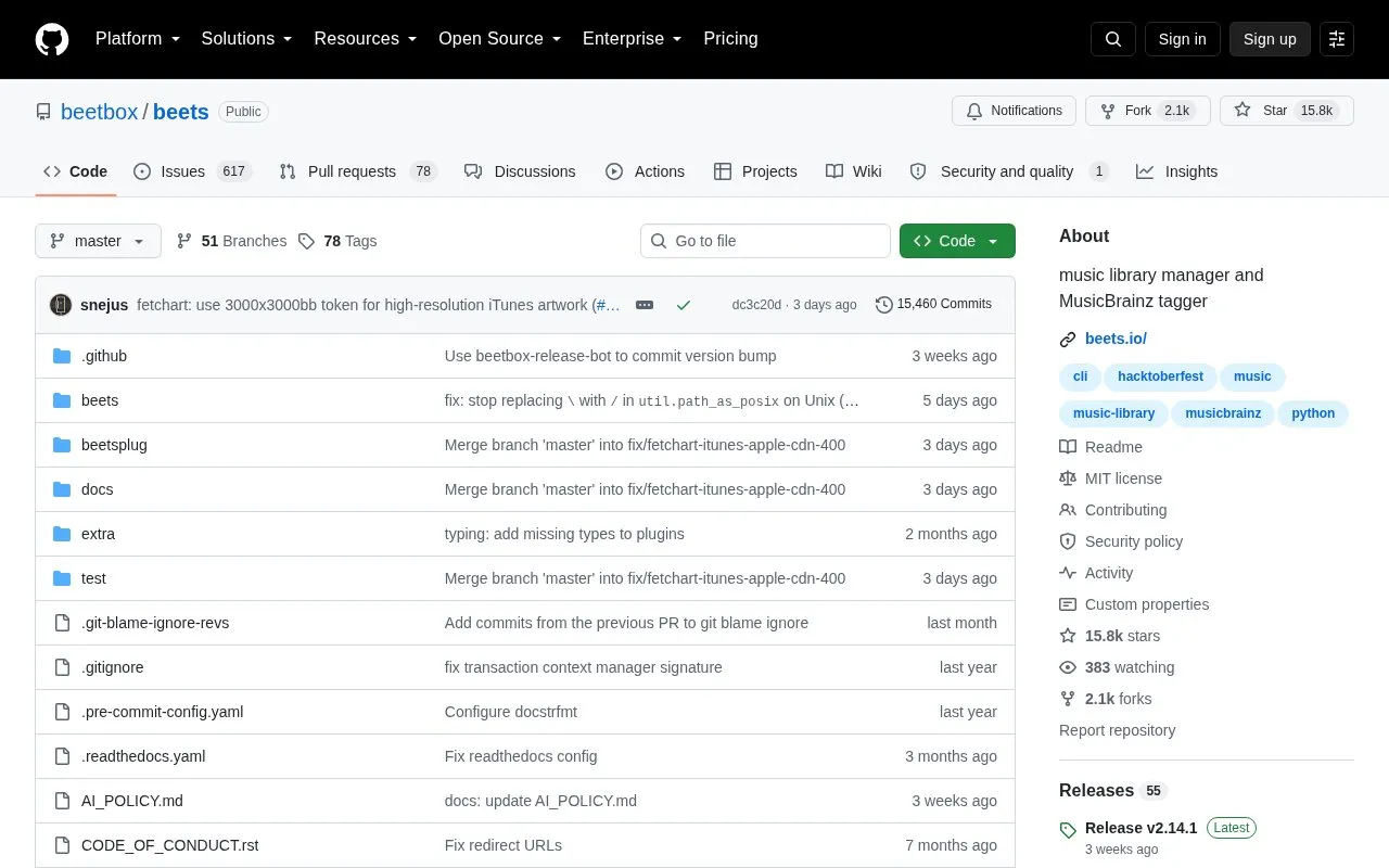 Beets homepage screenshot