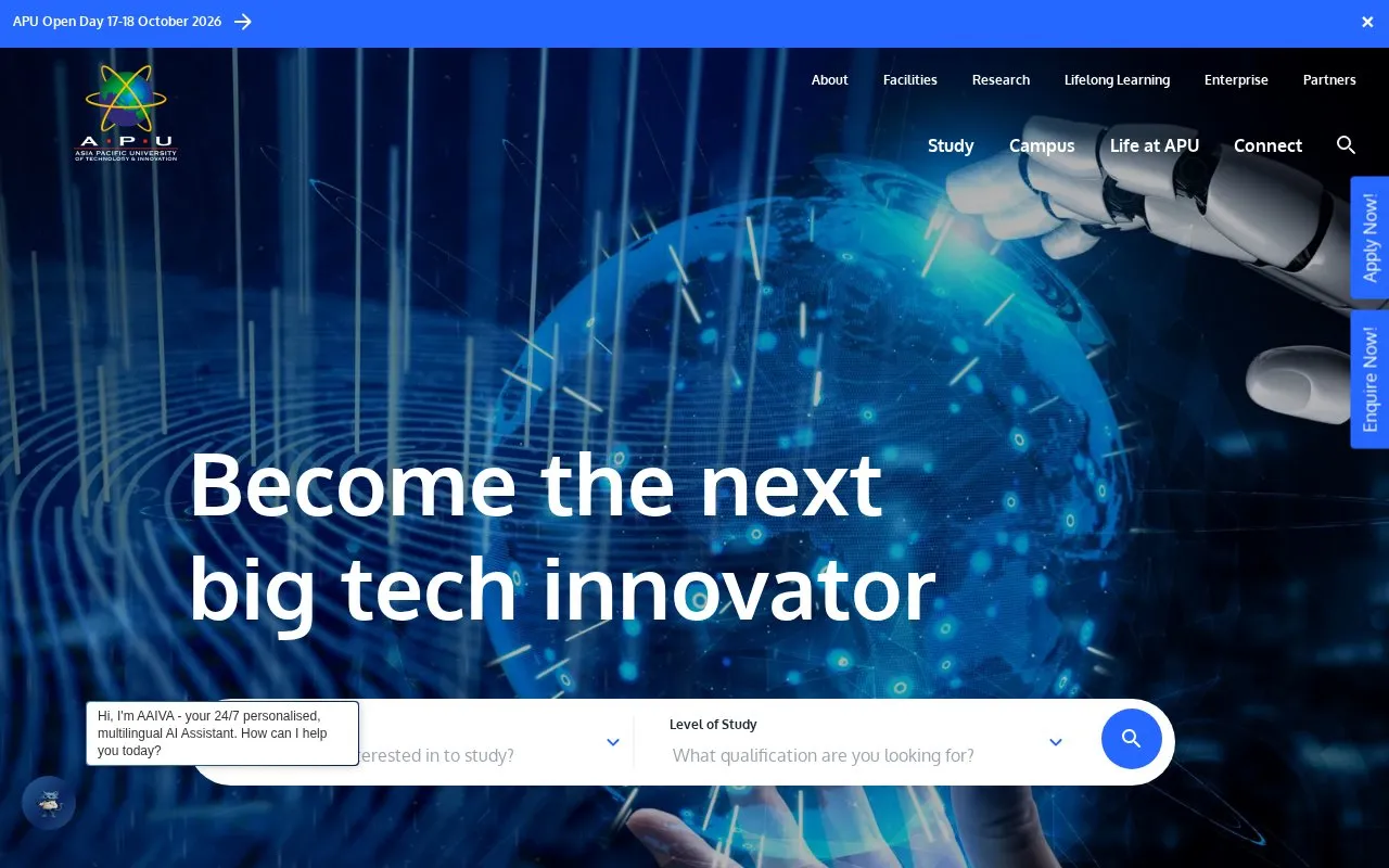 Asia Pacific University of Technology and Innovation homepage screenshot