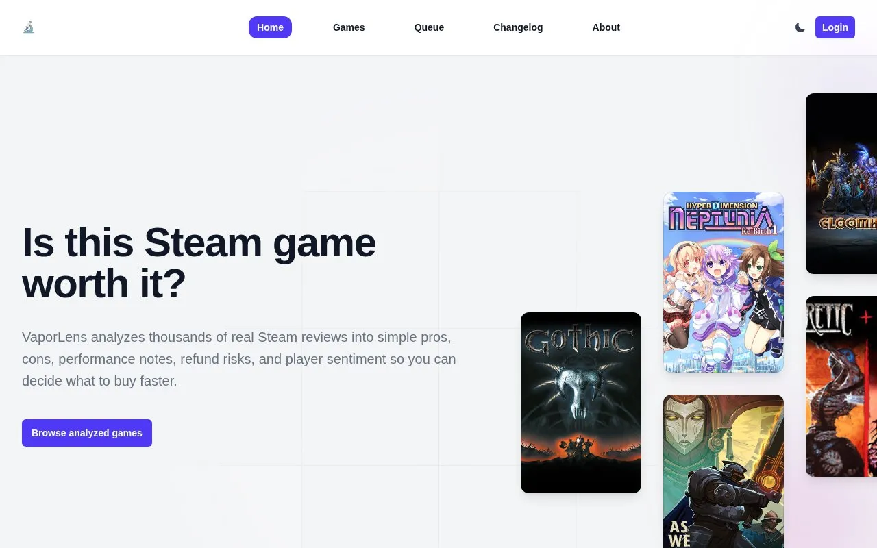 VaporLens homepage screenshot