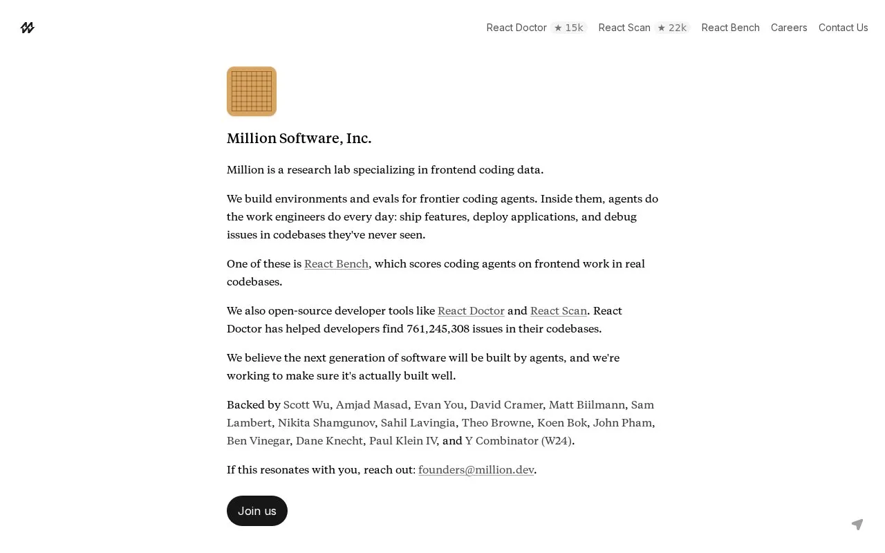 Million homepage screenshot