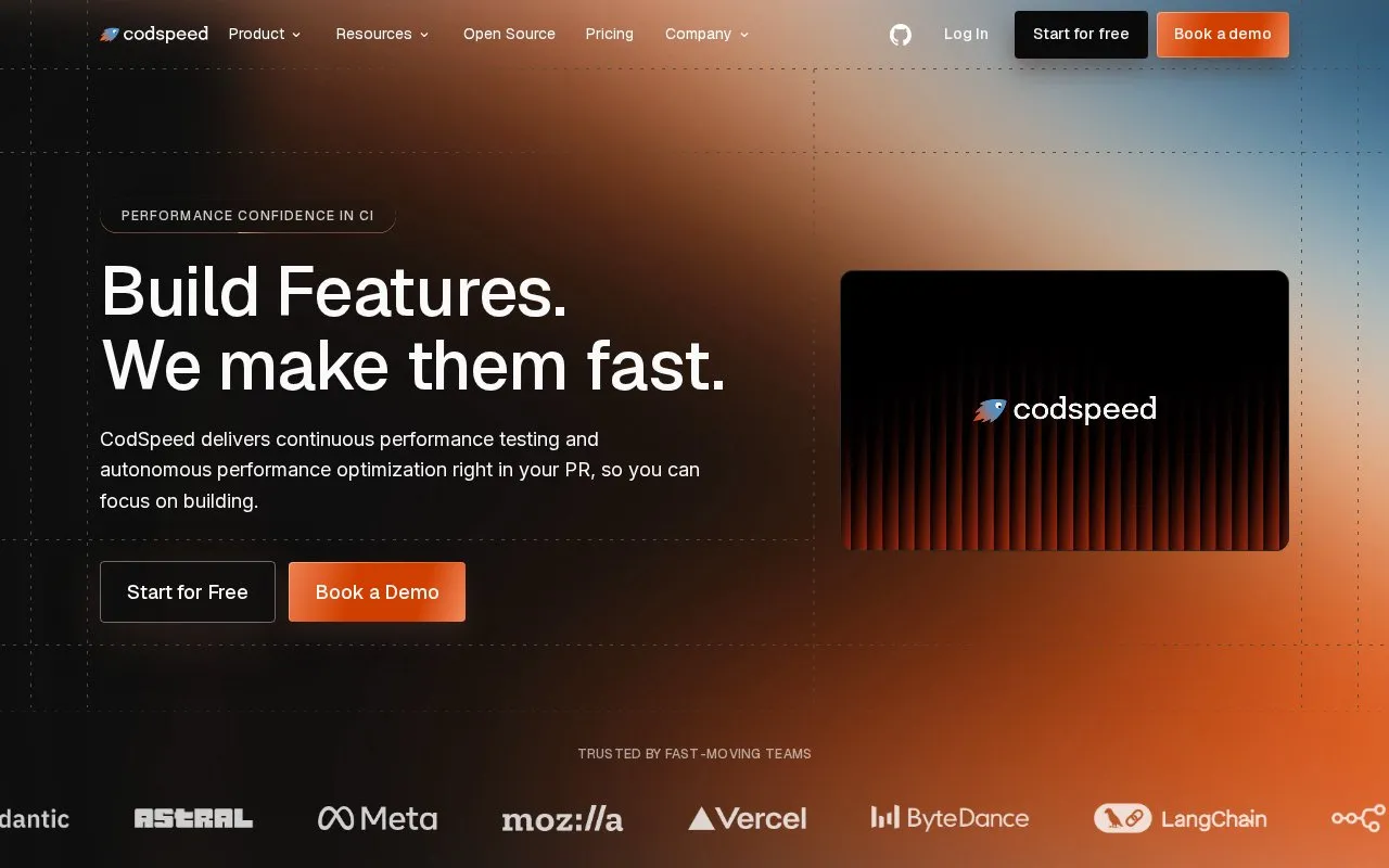 CodSpeed homepage screenshot