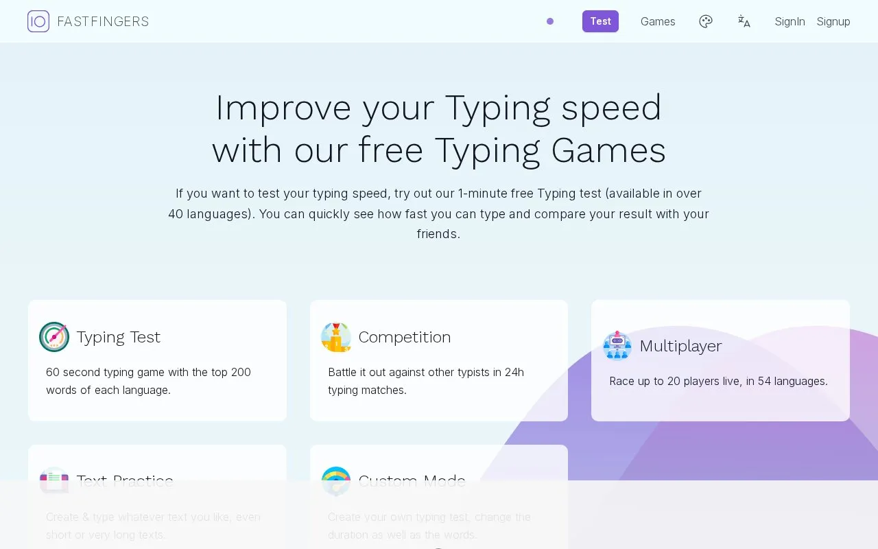 10FastFingers homepage screenshot