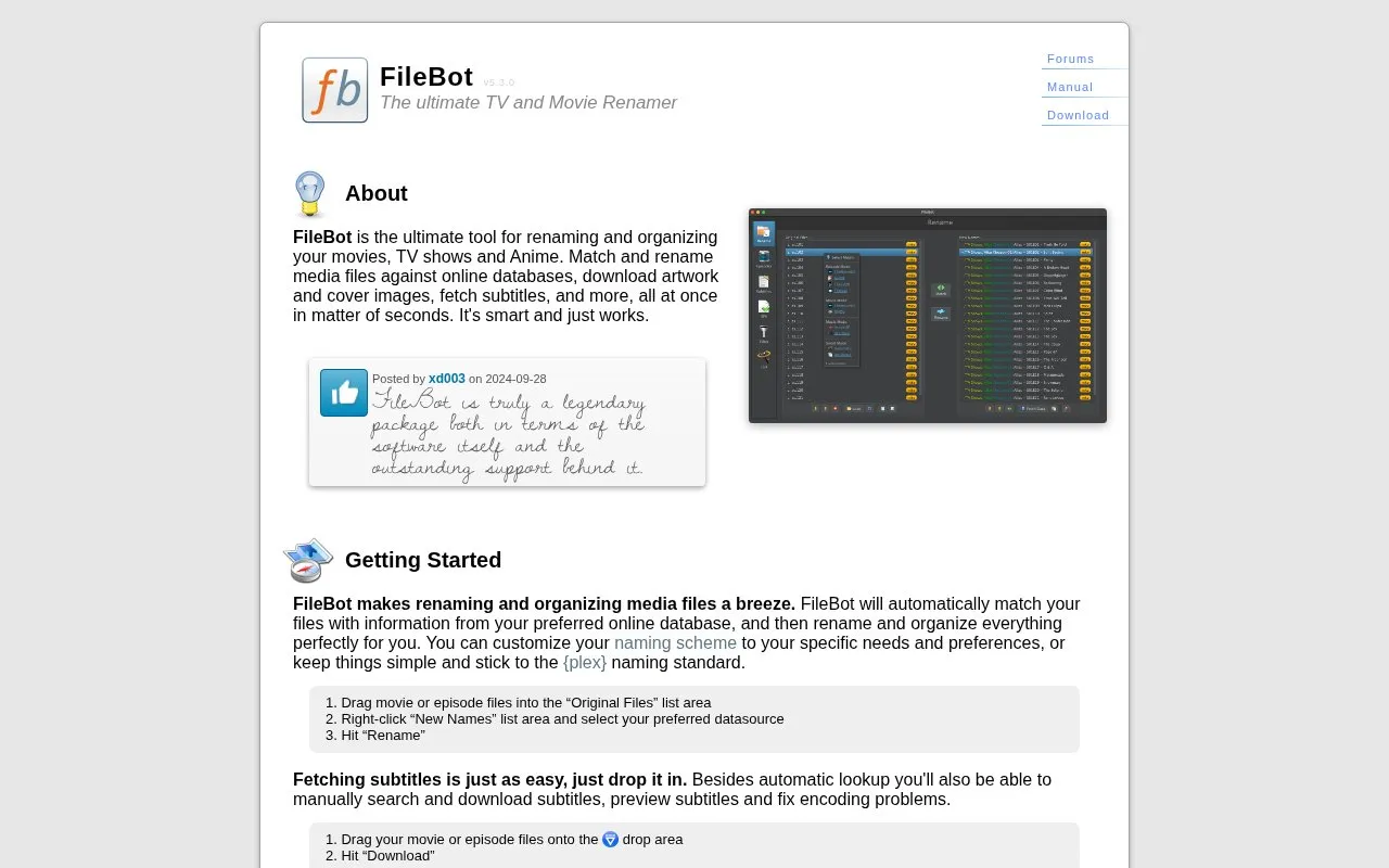 FileBot homepage screenshot