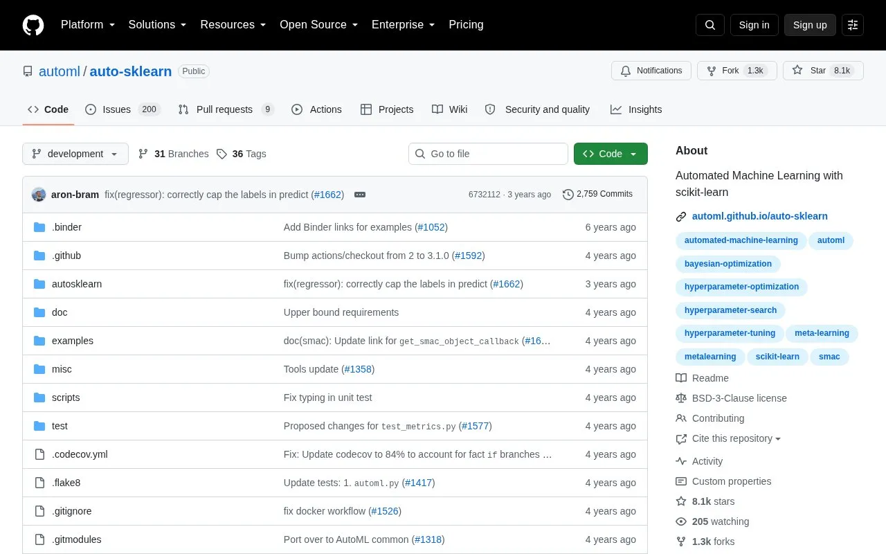 AutoSKLearn homepage screenshot