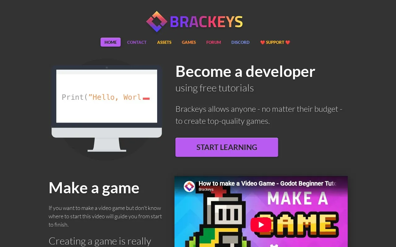 Brackeys homepage screenshot