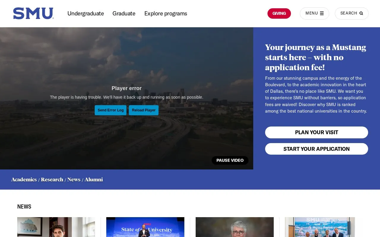 Southern Methodist University homepage screenshot