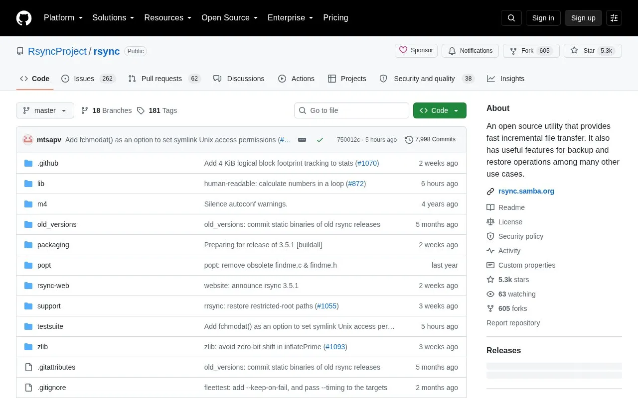Rsync homepage screenshot