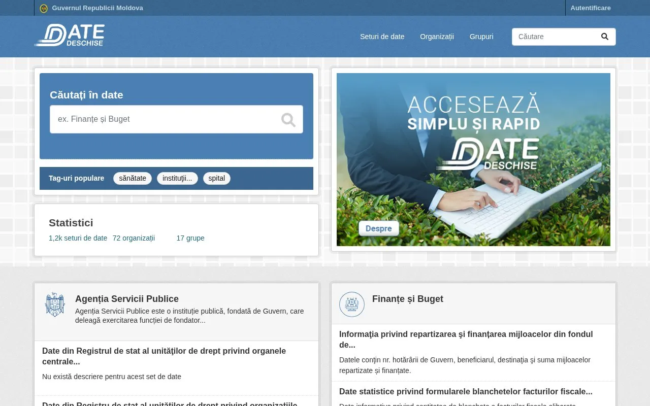 Government Open Data Portal Moldova homepage screenshot