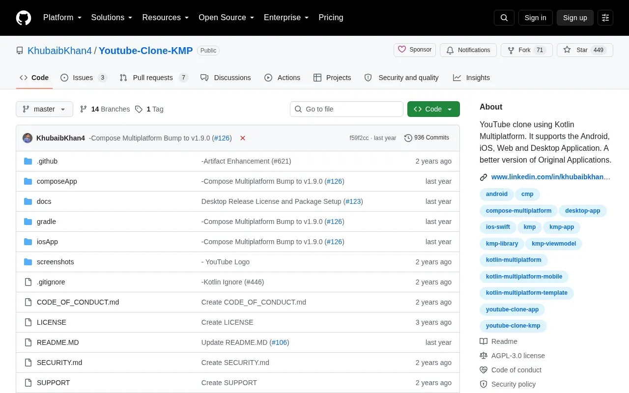 YouTube Clone KMP homepage screenshot