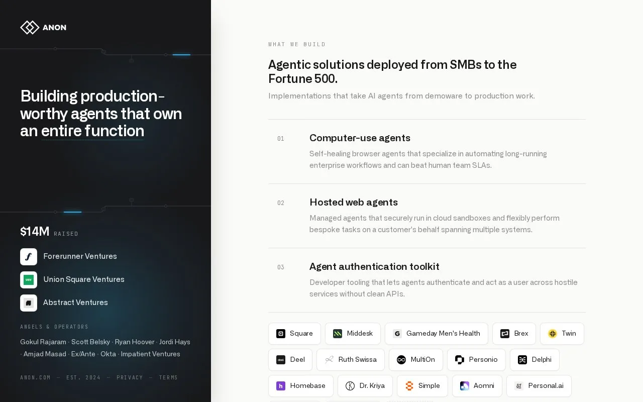 Anon homepage screenshot