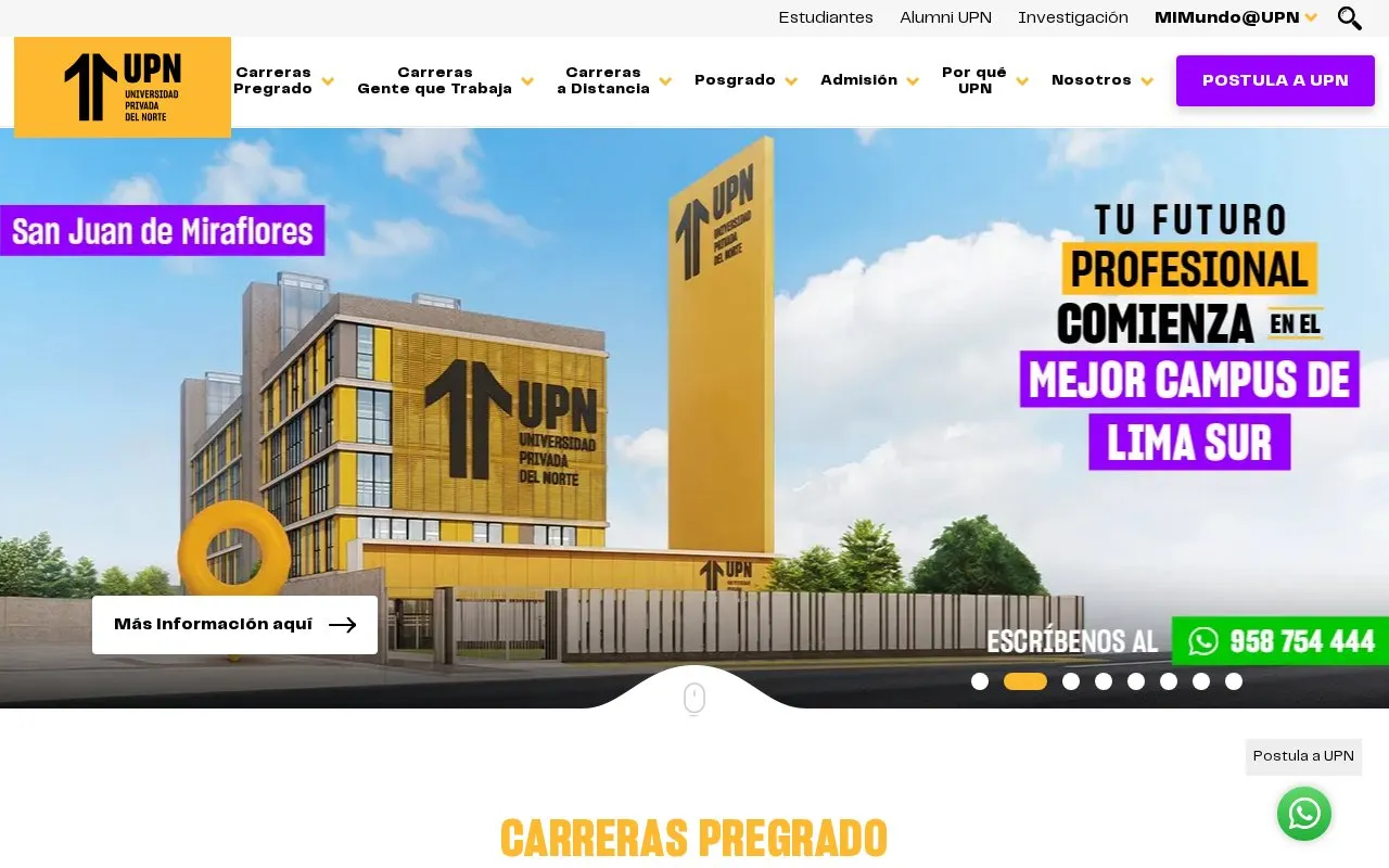Universidad Privada del Norte homepage screenshot