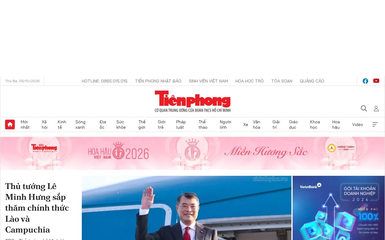 Tien Phong homepage screenshot