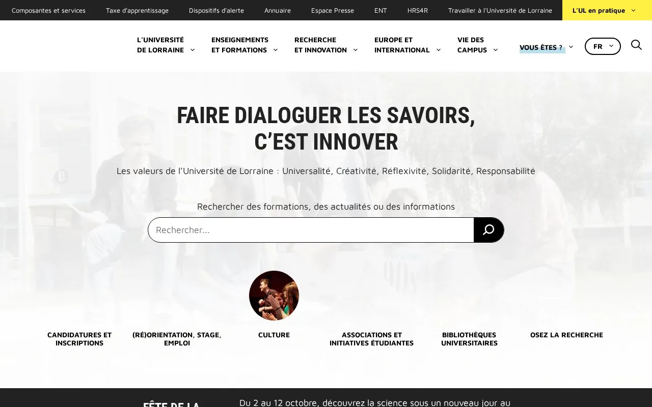 Université de Lorraine homepage screenshot