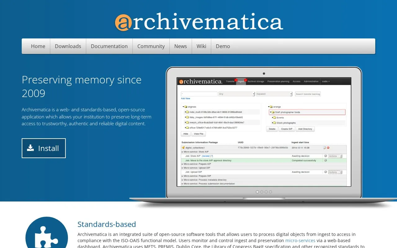 Archivematica homepage screenshot