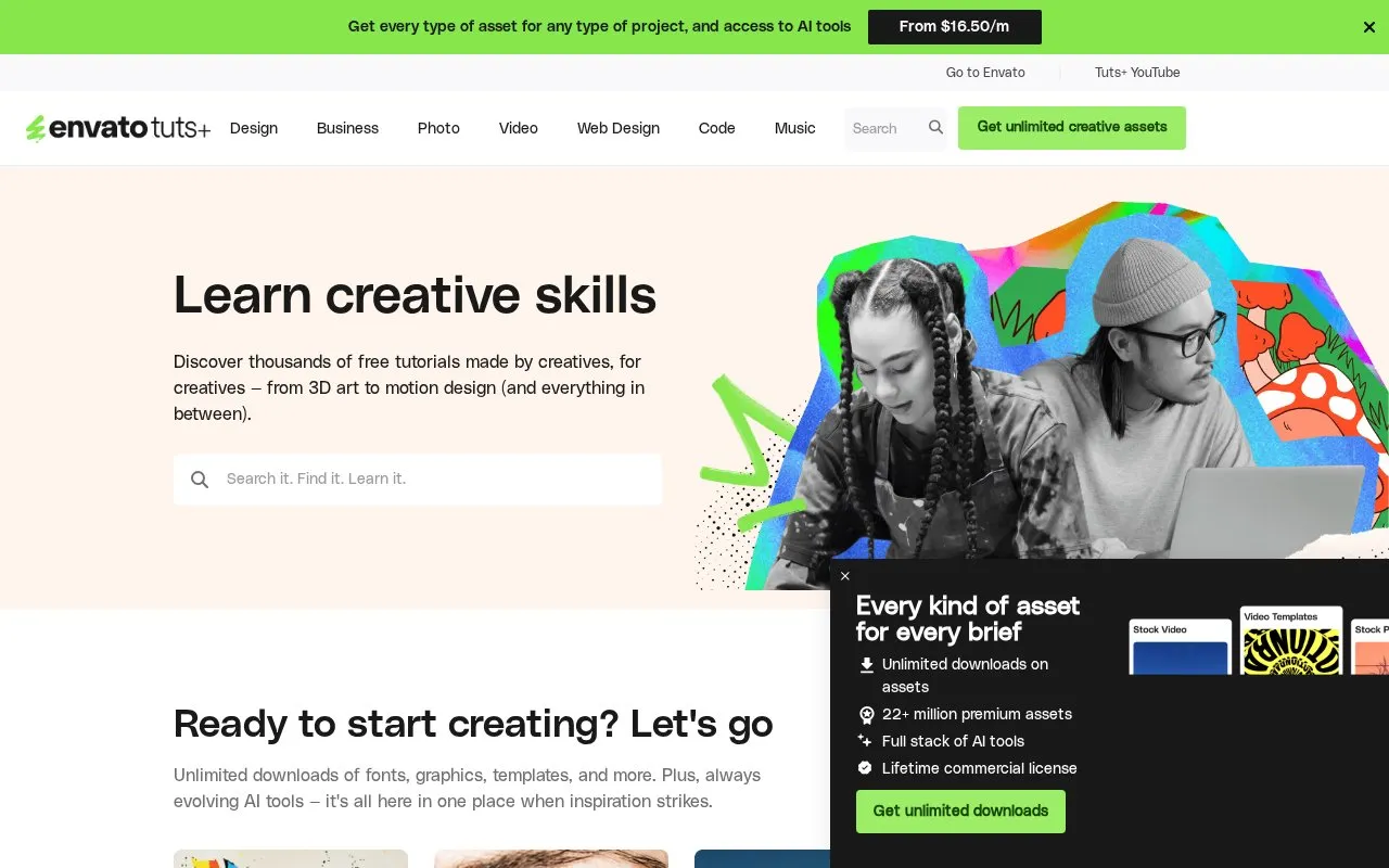 TutsPlus homepage screenshot