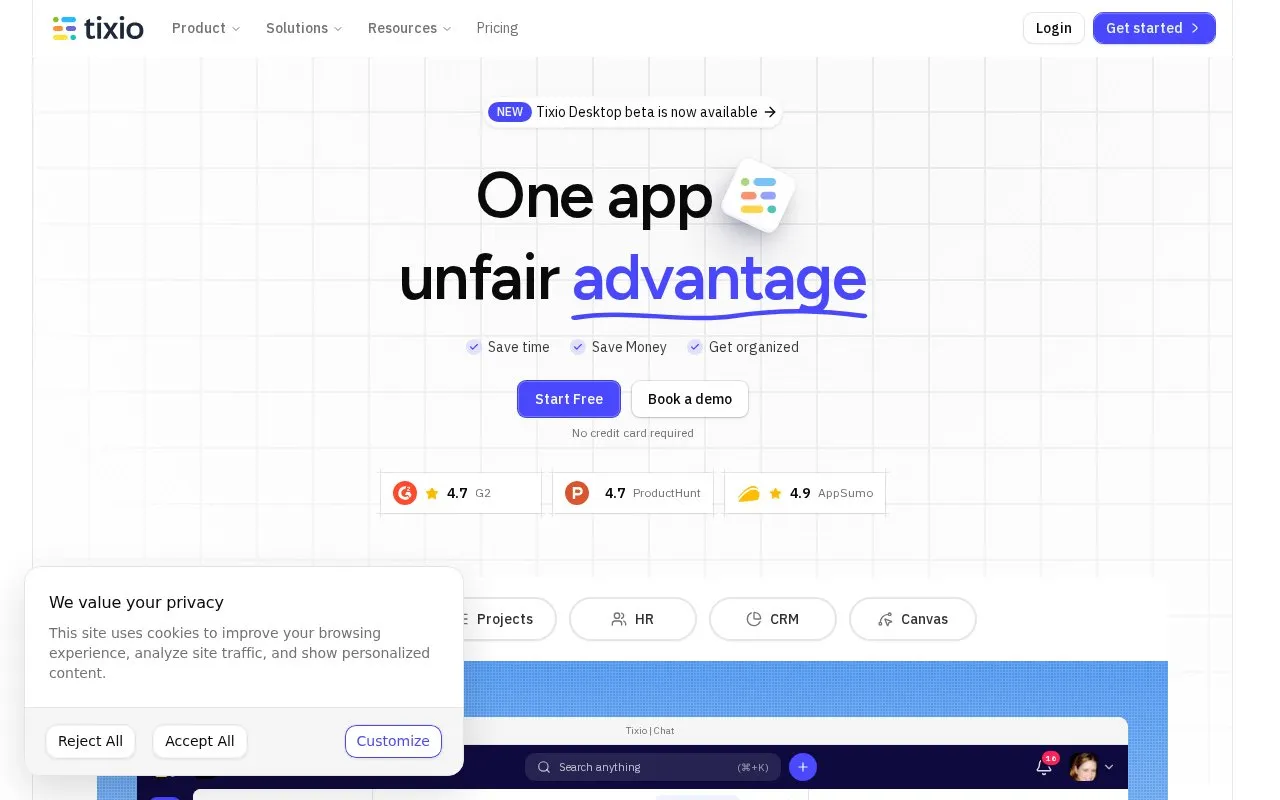 Tixio homepage screenshot