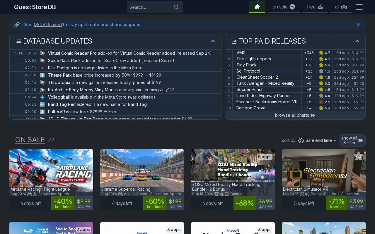 QuestStoreDB homepage screenshot