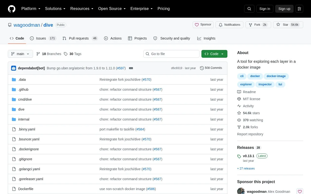 Dive homepage screenshot