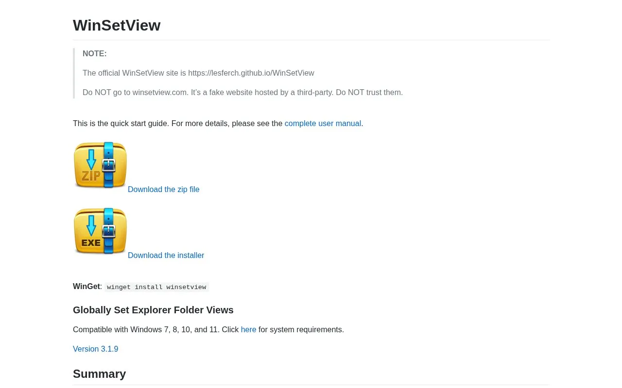 WinSetView homepage screenshot