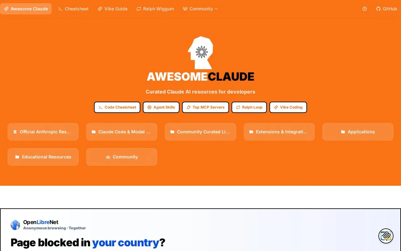 Awesomeclaude homepage screenshot