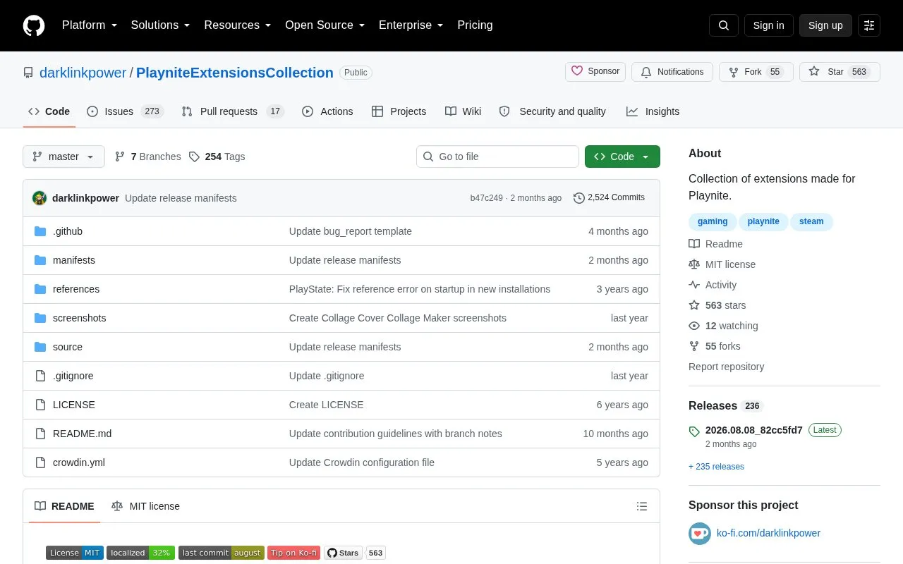 PlayniteExtensionsCollection homepage screenshot