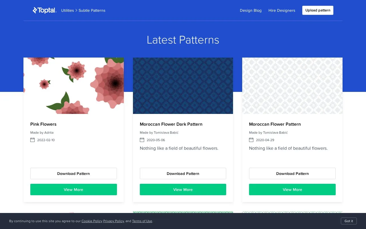 Subtle Patterns homepage screenshot